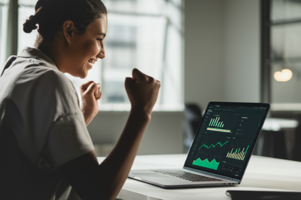 Pessoa bem-sucedida usando ZippyZap no notebook